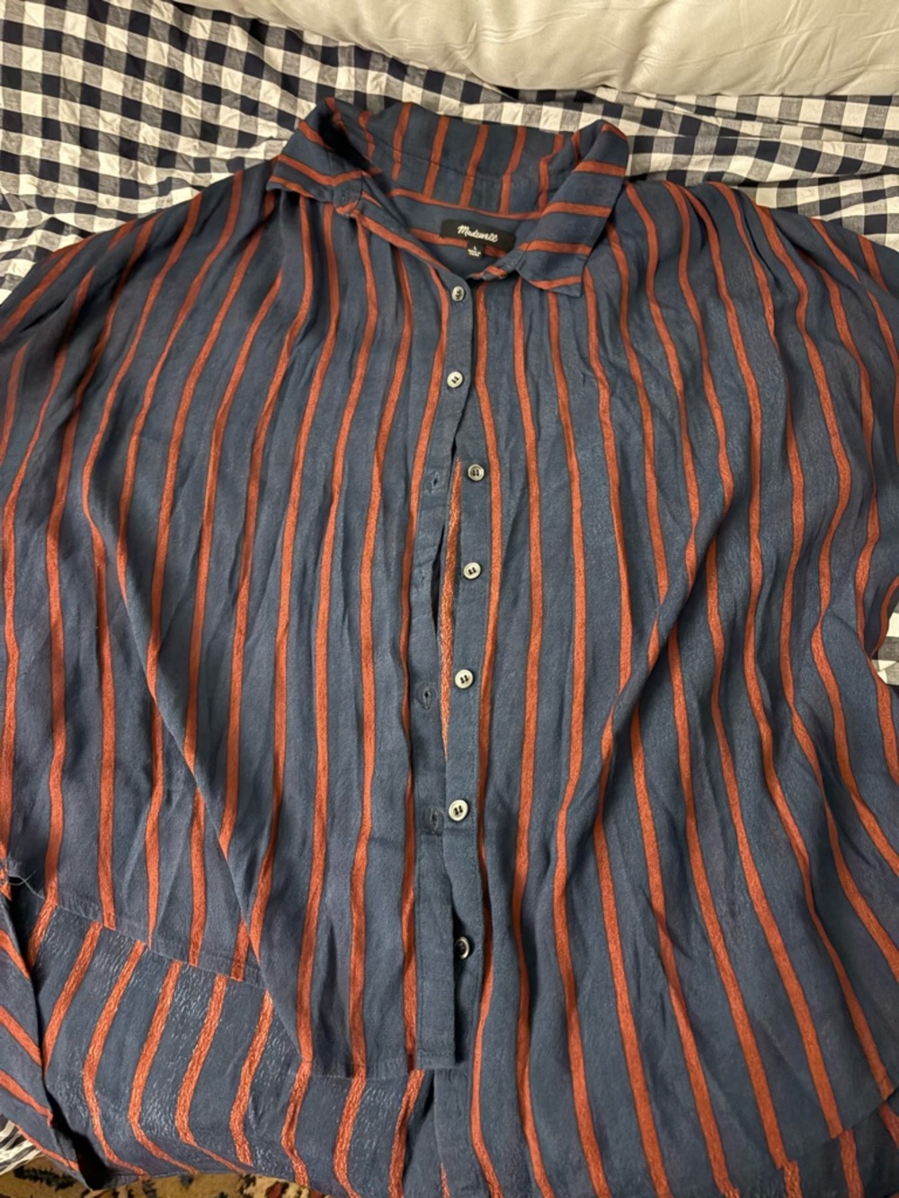 Madewell Navy and Rust Striped Men’s Button-Down Shirt